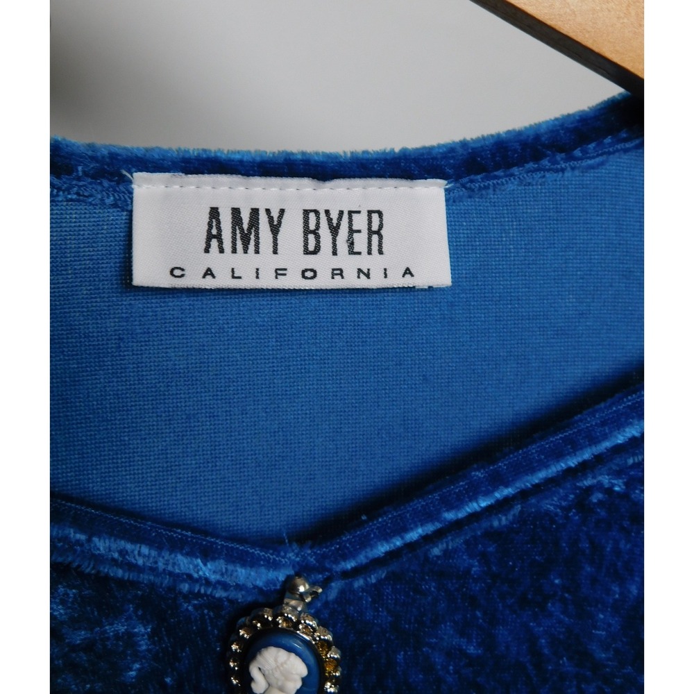 Amy Byer California Girls Blue Crushed Velvet Cameo Bell Sleeve Top Vintage Y2K - Picture 3 of 4
